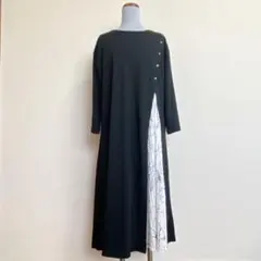 Discoat ワンピース　ブラック　異素材　プリーツ　白【4L】