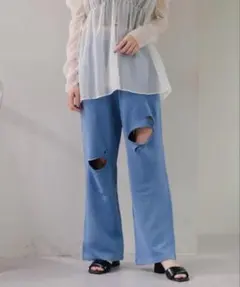 【Kastane ダメージ　スウェット　パンツ　ブルーのサムネイル