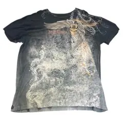 00s 総柄Tシャツ　スカル　ロック　エンジェル　古着8Sa