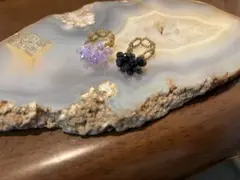 ビーズリング 2点セット 指輪 紫 黒 キラキラ