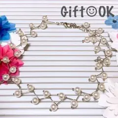 400:パール上品チョーカーネックレス シルバー