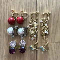 イヤリング パール 天然石 ストーン ダイヤ ゆらゆら 金色 5点セット