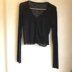 【近日処分の為最終価格】透け感あるブラックレース長袖カーディガンL