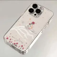 透明な花柄iPhone16pro max ケース