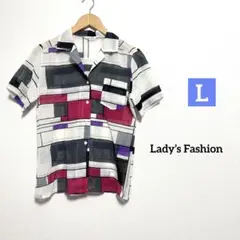 Ladies Fashion 幾何学模様 半袖シャツ 昭和レトロ 90s