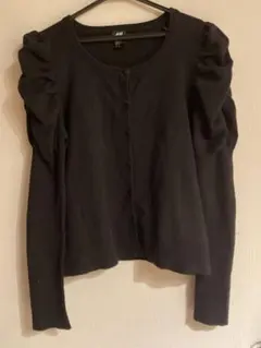 ブラック パフスリーブ カーディガン