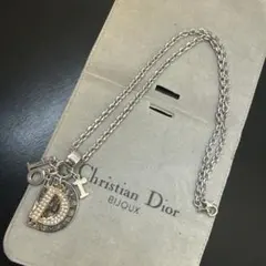 Christian Dior ラインストーン付きDiorロゴチャームネックレス
