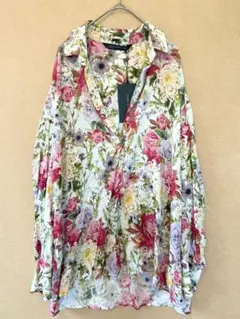 未使用　タグ付　ZARA 花柄　スキッパー　シャツ　ブラウス　オーバーサイズ