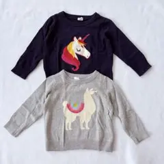 babyGAP ベビー長袖ニット2枚組 90cm カットソー 綿素材 グレー 紺