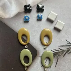 260109-1‪ꫛꫀꪝ美濃焼とアクリル5ペアステンレスポストピアスセット