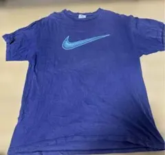 90's NIKE ナイキ　スウッシュ ビッグロゴ Tシャツ ネイビー　プリント