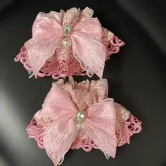 2way仕様ダブルフリルレースロング付け袖　お袖留め　ピンク