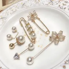 パールやジルコニアが可愛い♡ 秋冬に大活躍◎ストールピン6個セット