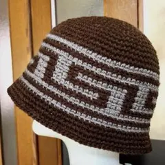 クラッシャーハット　バケットハット やや大きめ　ブラウン×グレー　古着 y2k