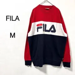 【フィラ】トレーナー スウェット 長袖 トリコロールカラー ビックロゴ M