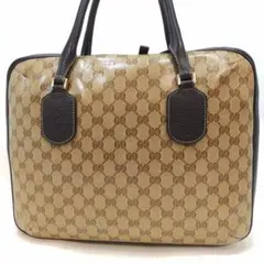 グッチ トートバッグ ハンドバッグ レザー×PVC A4可 GG柄 ブラウン