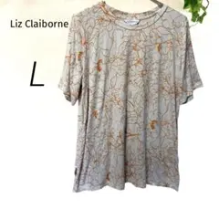Liz Claiborne 花柄Tシャツ オレンジ 白 ストレッチ Lサイズ