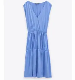 新品☆ZARA ザラ Vネックワンピース S ブルー