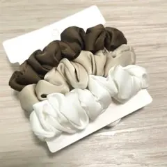 ヘアアクセサリー ヘアゴム シュシュ 3個セット 白　ベージュ　ブラウン