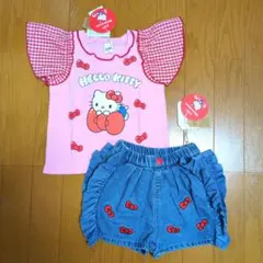 ハローキティ キッズ セットアップ 90 Tシャツ リボン刺繍デニム リトシーのサムネイル