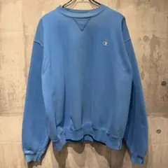 Champion ワンポイント刺繍ロゴ スウェット L ブルー フェード感あり