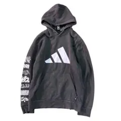 7AS3 【adidas】袖プリント　スウェットパーカー　黒　古着used