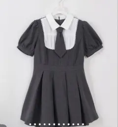 evelyn ネクタイ付きタックプリーツワンピース ピンク グレー ネクタイ
