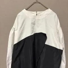 シーイン　パネル切り替えシャツブラウス(Ｓ)モノトーン　パフスリーブ大人かわいい