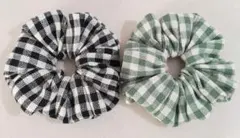 ハンドメイドシュシュ★ギンガムチェック柄2個セット(ブラック・グリーン)