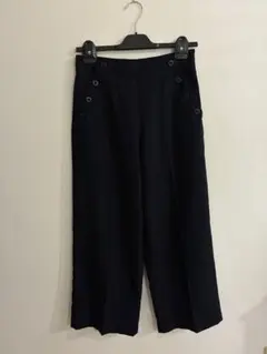 春夏ネイビー ワイドパンツ ボタン付き
