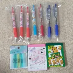 【新品】赤青ボールペン7本　メモ帳2個　キャップ　まとめて