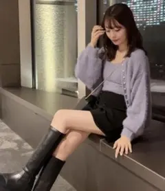 パールボタン付きカーディガン パープル　トップス　フリー　GRL mb1556