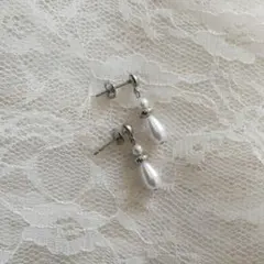 #116 ホワイトパール ドロップスタッドピアス ステンレス