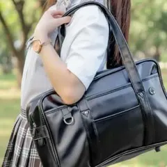 スクールバッグ トート スクバ カバン ブラック 黒 学生 通学 レザー 合皮