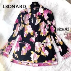 極美品⭐︎LEONARD カンカン素材 フラワー テーラードジャケット 近年 42のサムネイル