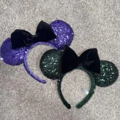 スパンコールカチューシャ 紫 緑 2個セット