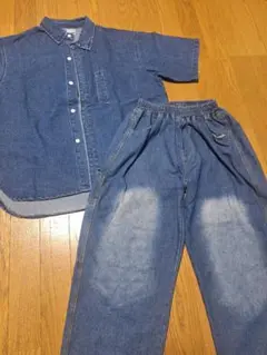 キッズ　デニムセットアップ 160cm ブルー