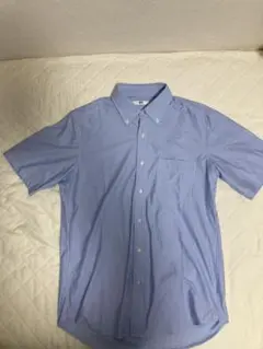 ユニクロ ドライノンアイロンジャージーシャツ ボタンダウン 半袖 ブルー
