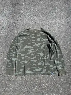 長袖サーマル ワッフル ヘンリーネック 迷彩 総柄 古着 90s 00s カモ柄のサムネイル