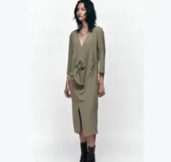 ZARA Vネック ワンピース オリーブ