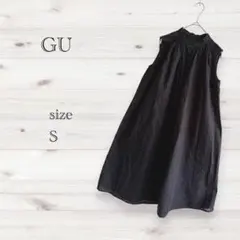 GU ギャザーロングチュニック ブラック シャツワンピース