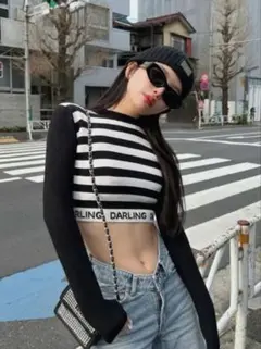 ダーリッチ ボーダージャガードニットトップス