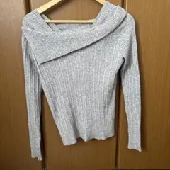 DHOLIC アンバランスネックリブニット メランジグレー