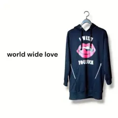 【world wide love】美品 ワールドワイドラブ リップ パーカー 黒のサムネイル