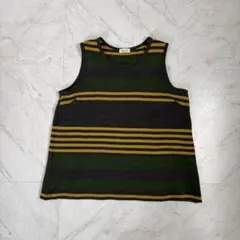 大人カジュアル トラッド ニットベスト ボーダー グリーン レト 重ね着