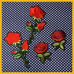 ４点セット バラ アイロン ワッペン 刺繍 左右対称 薔薇 ローズ フラワー 花