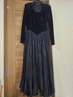 anuans/アニュアンス/ベロアシフォンドッキングワンピース/ブラック/М