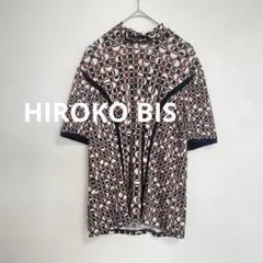 ヒロコビス　HIROKO BIS 切替幾何学柄ハイネックプルオーバー　ブラウンLのサムネイル