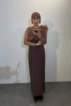 andresd pearl bustier dress ブラウン L