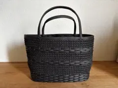 ブラック かごバッグ 巾着付き